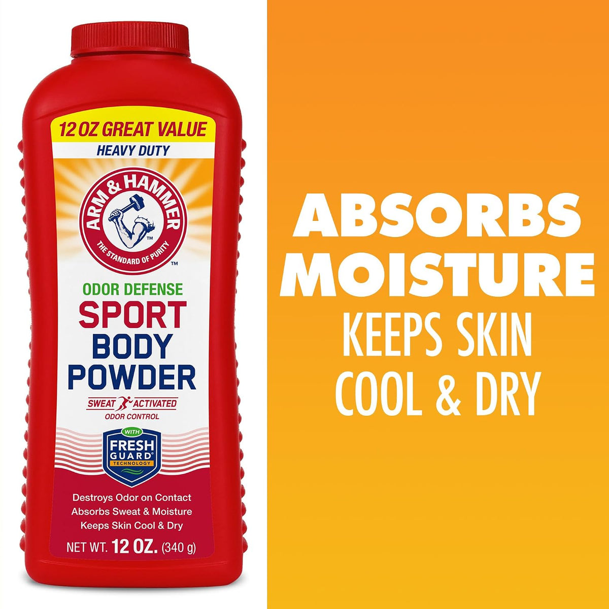 Arm & Hammer Sport Body Powder, Powder for Men and Women, Fresh Feeling, Talc Free, Aluminum Free Odor Defense with Baking Soda