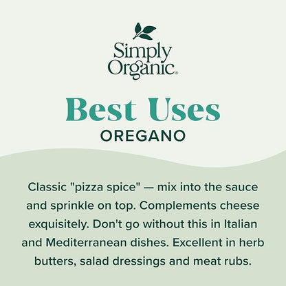 Simply Organic Oregano, .75 oz | Great On Pizza, Italian & Mexican Fare, Kosher