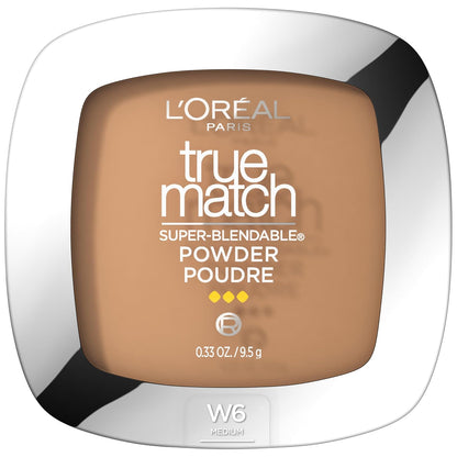 L'Oréal Paris True Match Super Blendable Powder Foundation for Mature Skin, Natural Finish, Oil-Free, W6 Medium, Lightweight Buildable Coverage, 0.33 oz.