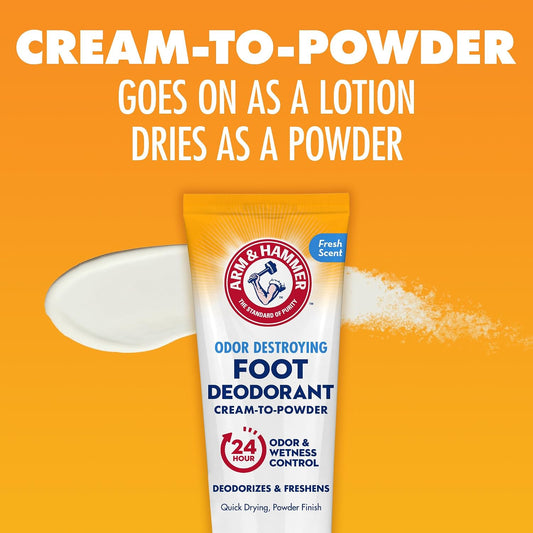 Arm & Hammer Cream to Powder Foot Deodorant, Sweat & Odor Control, 3 Pack