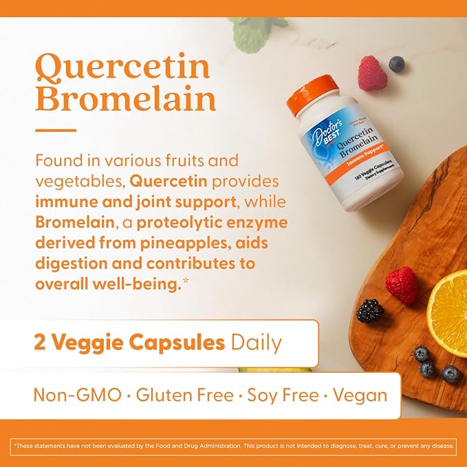 Doctor's Best Quercetin Bromelain Supplement, for Men & Women, 180 Veg Caps