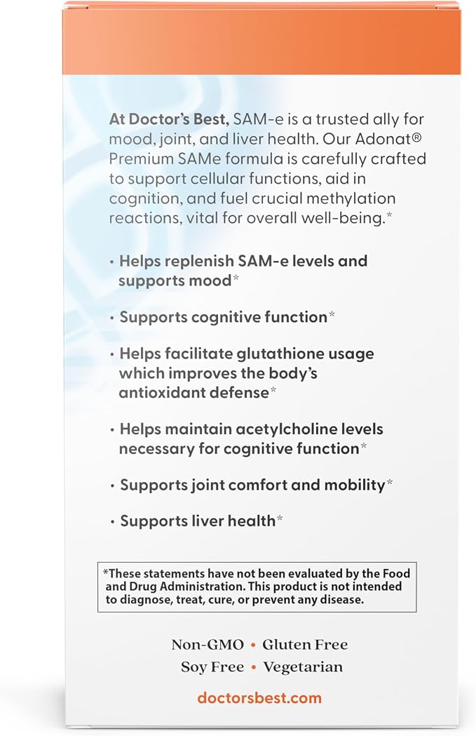 Doctor's Best SAM-e Double Strength Supplement, 60 Enteric Coated Tablets