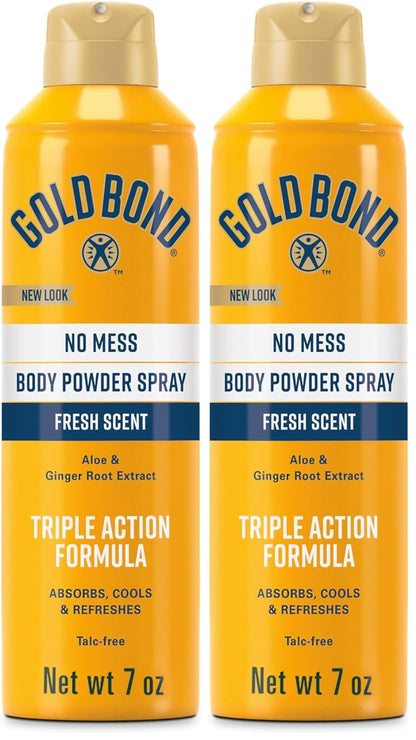 Gold Bond No Mess Talc-Free Body Powder Spray, 7 oz., Fresh Scent, With a Triple Action Formula (Pack of 2)