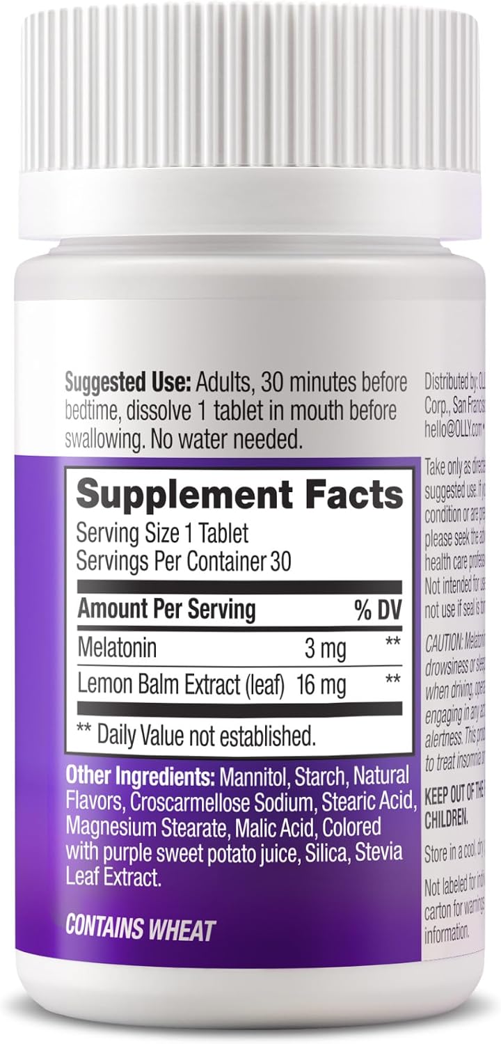 OLLY Sleep Fast Dissolves, 3mg Melatonin, Lemon Balm- 30 Count
