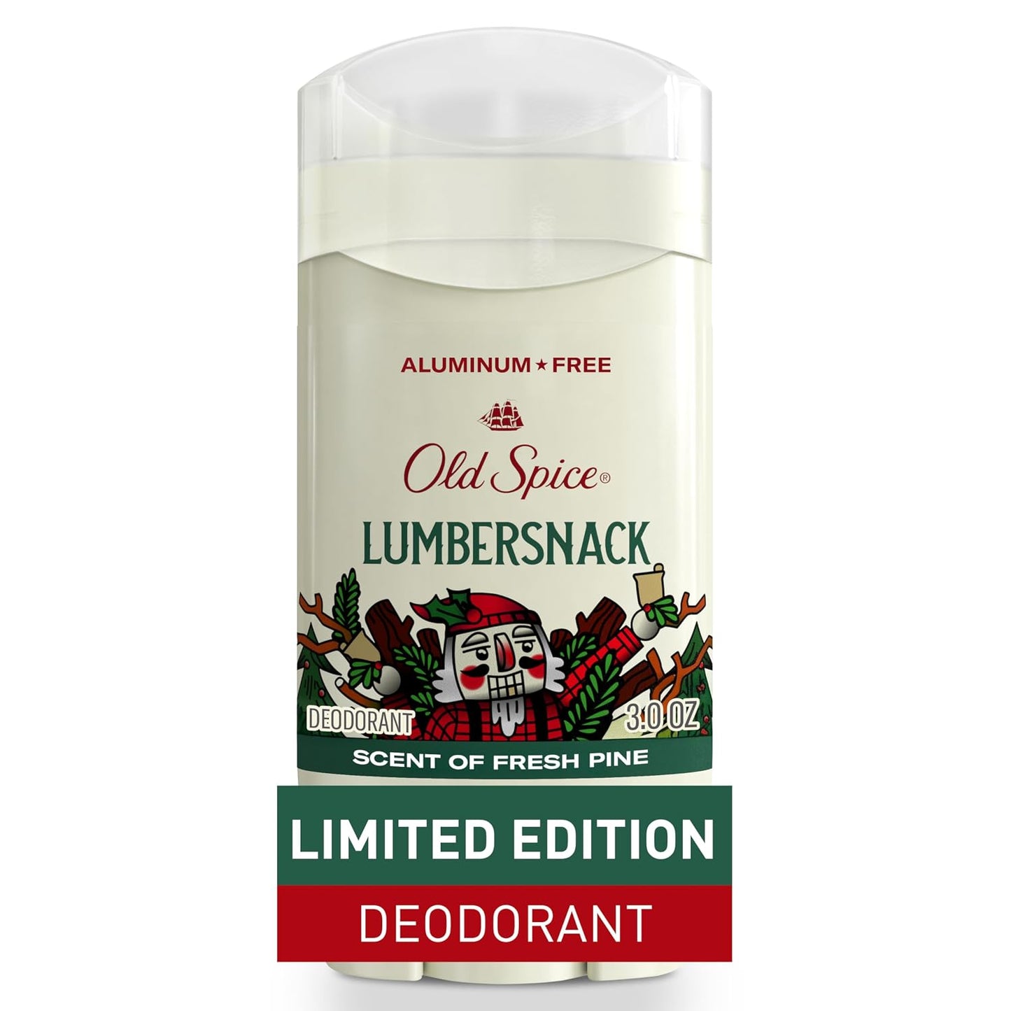 Old Spice Aluminum Free Deodorant for Men, Holidudes Limited Edition, 24/7 Holiday Freshness, Odor Protection, Stocking Stuffer, Lumbersnack with Fresh Pine Scent, 3.0 oz