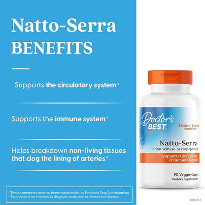 Doctor's Best Natto Serra, for Men & Women, Non GMO, Vegan, 90 Veg Capsules
