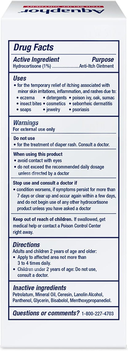 Aquaphor Itch Relief Ointment, Maximum Strength 1% Hydrocortisone, Relieves Itch from Skin Irritation, Insect Bites, Psoriasis, Skin Rashes, Eczema, & Poison Ivy, 2 oz