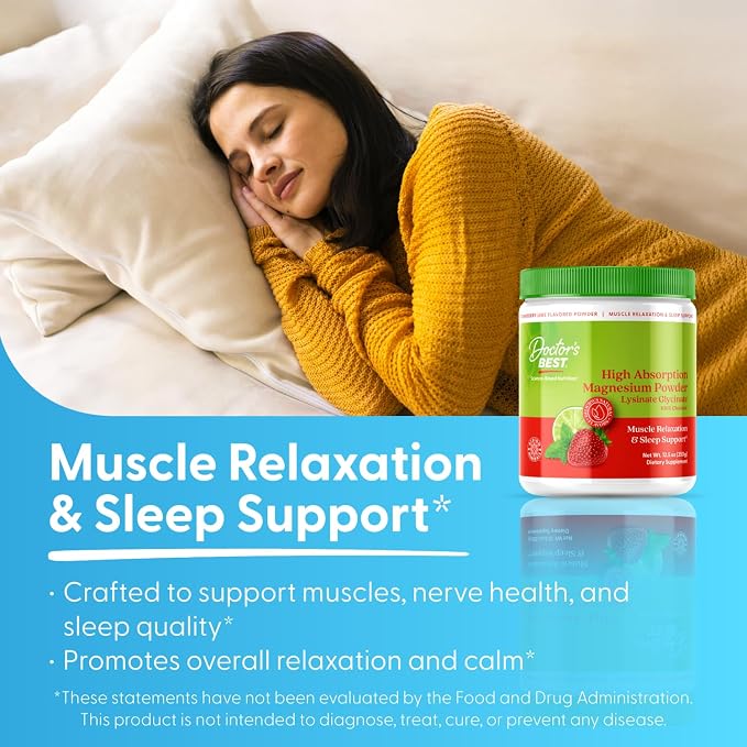 Doctor's Best Magnesium Glycinate Powder, Strawberry Lime Flavor, 12.5 oz