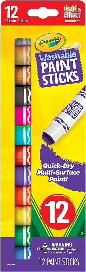 Crayola Quick Dry Paint Sticks (12ct), Washable Paint Set for Kids, School Supplies, Teacher Gifts | Washable Paint Set for Kids, School Supplies, Teacher Gifts, Nontoxic Arts & Crafts, Multi-Surface Paint
