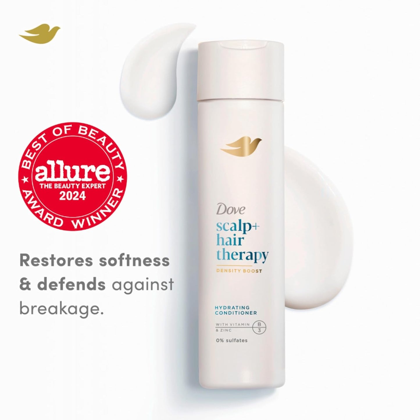 Dove Density Boost Hydrating Conditioner Scalp Therapy for Dry Hair, with Vitamin B3, Zinc and 0% Sulfates, 9.25 oz