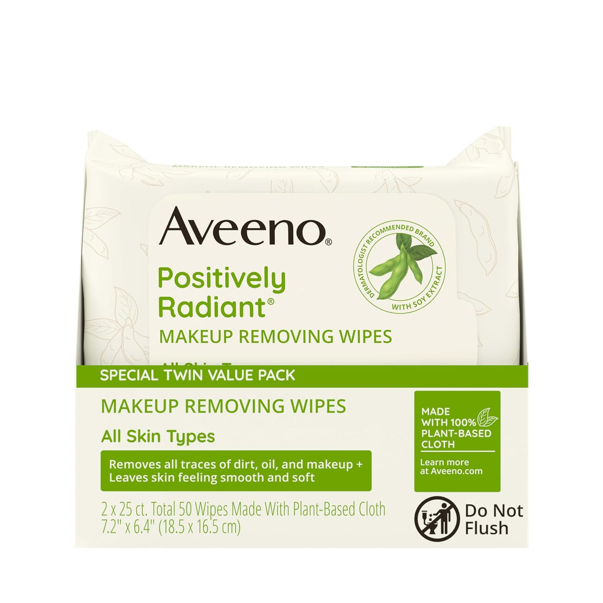Aveeno Positively Radiant Makeup Remover Wipes, Twin Pack, 2 x 25 Ct