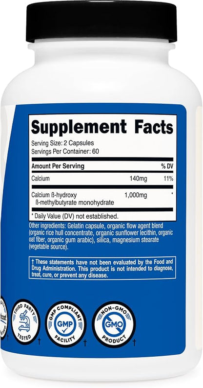 Nutricost HMB (Beta-Hydroxy Beta-Methylbutyrate) 1000mg, 120 Capsules