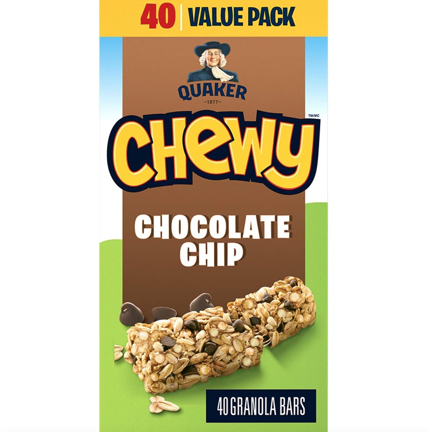 QUAKER CHEWY Chocolate Chip Granola Bars, 960g/33.9 oz., (40 Count)