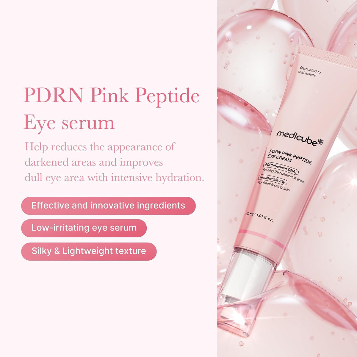 medicube Eye Serum with Salmon DNA PDRN & Pink Peptides, Korean Skincare, 1.01 fl.oz (Pack of 2)