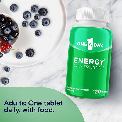A Day Energy Daily Essentials Multivitamin, Energy Supplement to Support Mental Alertness and Immune Health with Vitamins A C, D, E, Zinc and Caffeine, 120 Count (Pack of 2)