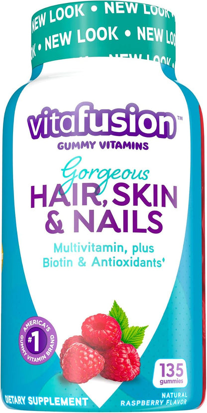 Vitafusion Gorgeous Hair/Skin & Nails Multivitamin Gummy Vitamins + Biotin & Antioxidant Vitamins C&E/Raspberry Flavor (45 Day Supply) America’s Number One Gummy Vitamin Brand, 135 Count (Pack of 2)