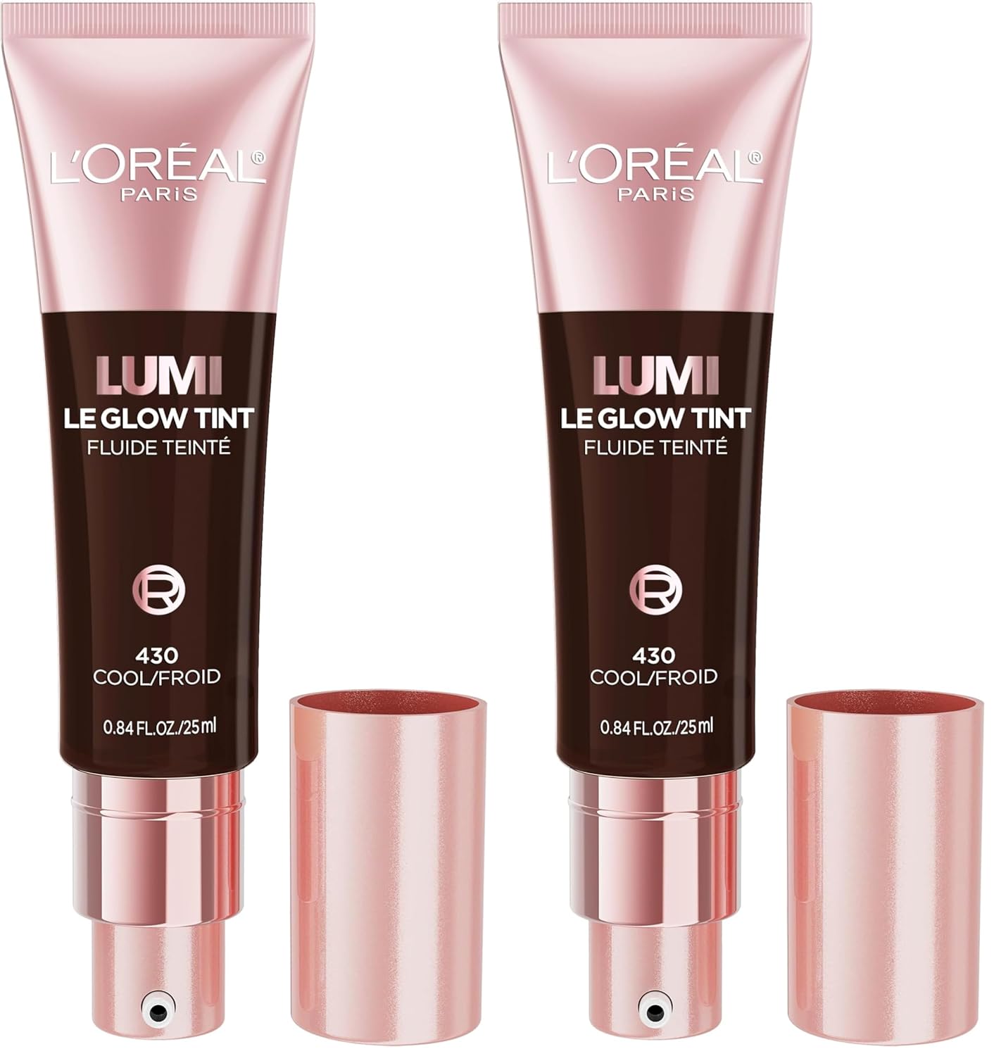 L'Oreal Paris Lumi Le Glow Skin Tint, Lightweight Water-Based Tinted Serum with Foundation-Like Coverage, Glow Illuminator, Cool 430, 0.85 Fl Oz (Pack of 2)