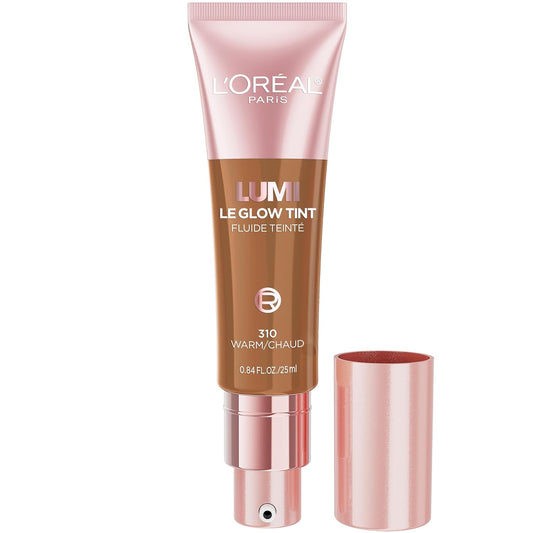 L'Oreal Paris Lumi Le Glow Skin Tint, Lightweight Water-Based Tinted Serum with Foundation-Like Coverage, Glow Illuminator, Warm 310, 0.85 Fl Oz