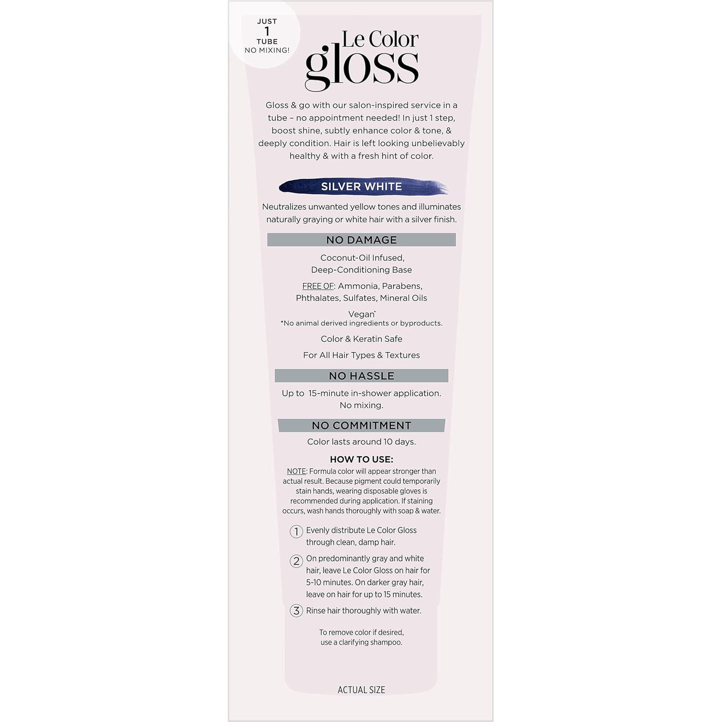 L’Oreal Paris Le Color Gloss One Step Toning Gloss, In-Shower Hair Toner with Deep Conditioning Treatment Formula for Gray Hair, Silver White, 1 Kit