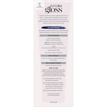 L’Oreal Paris Le Color Gloss One Step Toning Gloss, In-Shower Hair Toner with Deep Conditioning Treatment Formula for Gray Hair, Silver White, 1 Kit