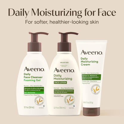 Aveeno Daily Moisturizing Face Lotion with Soothing Prebiotic Oat,Gentle Lotion Nourishes Normal to Dry Skin With Moisture,Sensitive Skin,Fragrance-Free,12 fl. oz,(Pack of 2)