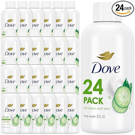 Dove Travel Body Wash, Refresh 24-Pack, Cucumber & Green Tea, Moisturizing for Lotion-Soft Skin, 3 Oz Ea