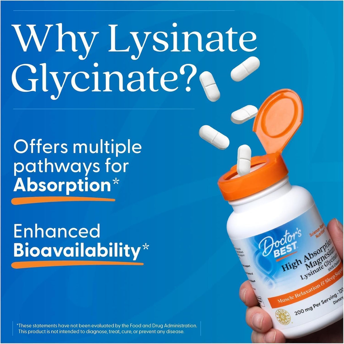 Doctor's Best High Absorption Magnesium Glycinate Lysinate, 120 Count