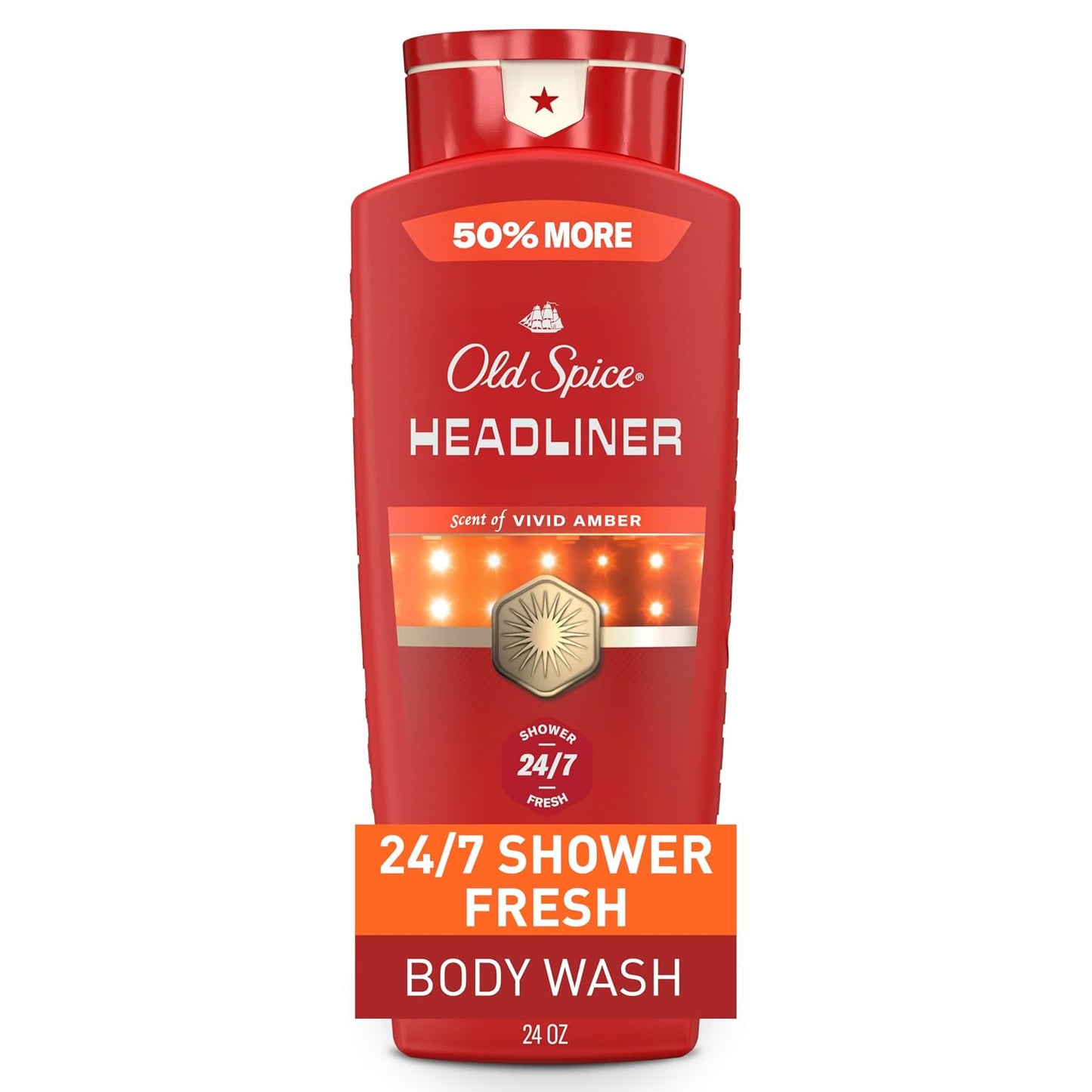 Old Spice Body Wash for Men, 24/7 Shower Fresh & Clean with Daily Use, Lasting Signature Scent, Refreshing Lather, Moisturizing Formula, Headliner with Black Currant, Leather, & Amber Scent, 24 oz