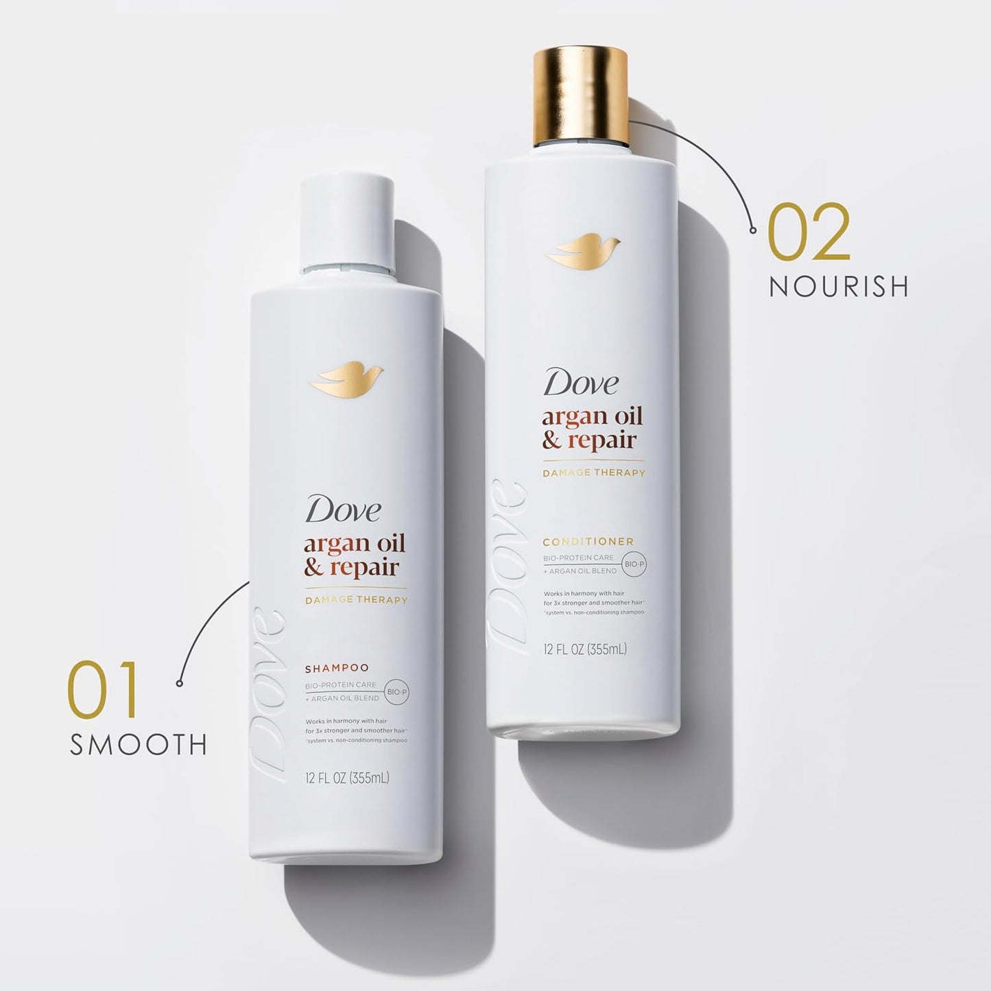 Dove Shampoo Argan Oil & Repair for Fine Hair with Bio-Protein Care Technology and Argan Oil Blend 12 Fl Oz