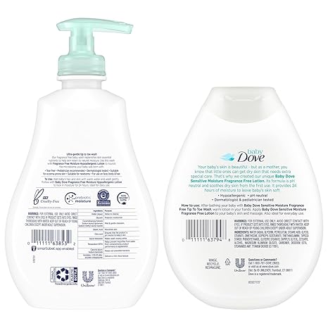 Dove Baby Sensitive Skin Care Bundle – Hypoallergenic Wash & Baby Lotion, Fragrance Free Moisture, Gift Set, 13 Oz Ea (2 Piece Set)