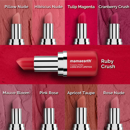 MAMAEARTH Creamy Matte Lipstick with Murumuru Butter & Vitamin E, 4.2g | Creamy matte lipstick formulated with Murumuru Butter and Vitamin E.