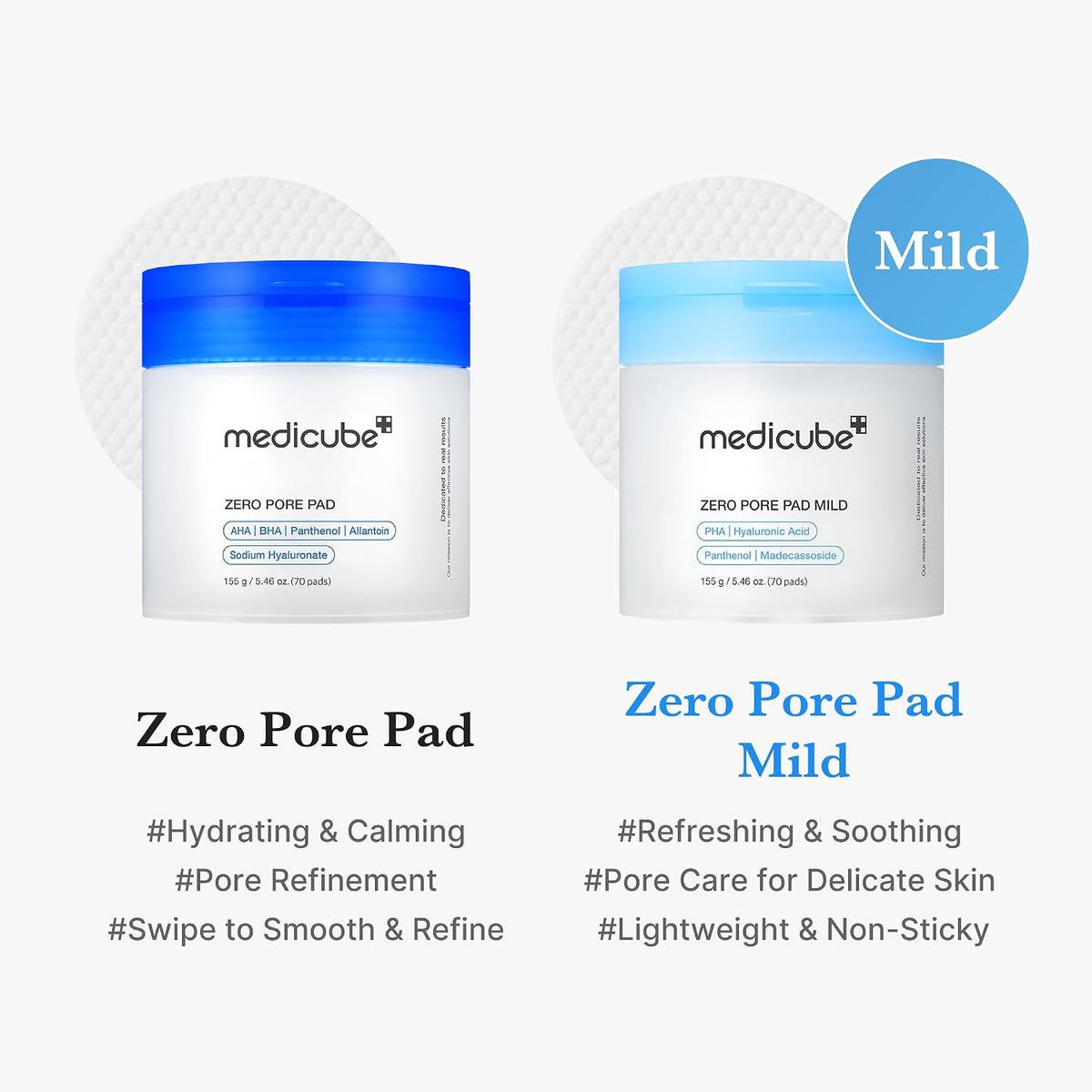 medicube Toner Pads Zero Pore Pad Mild 2.0, Gentle Exfoliation & Pore Care
