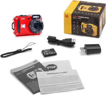Kodak PIXPRO WPZ2 Rugged Waterproof Shockproof Digital Camera 16MP 4X Optical Zoom 1080P Full HD Video, 2.7" LCD (Red) Bundle with Camera Case, SanDisk 32GB microSDHC Card (4 Items)