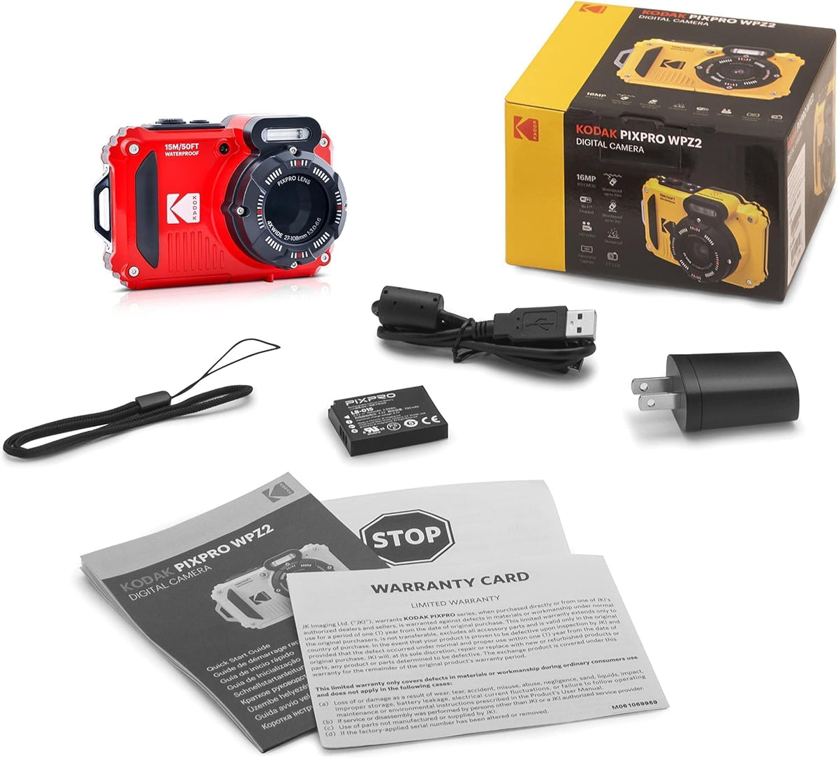 Kodak PIXPRO WPZ2 Rugged Waterproof Shockproof Digital Camera 16MP 4X Optical Zoom 1080P Full HD Video, 2.7" LCD (Red) Bundle with Camera Case, SanDisk 32GB microSDHC Card (4 Items)