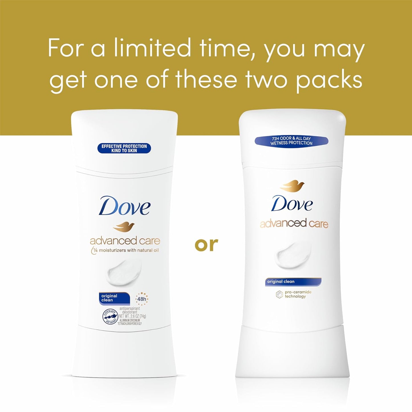 Dove Advanced Care Antiperspirant Deodorant Stick Original Clean 4 Count For helping skin barrier repair after shaving by boosting ceramide levels in your skin 2.6 oz