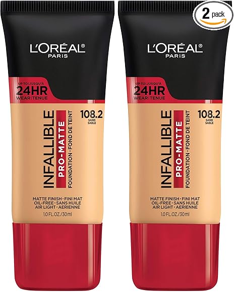 L'Oreal Paris Cosmetics Makeup Infallible Pro-Matte Liquid Longwear Foundation, Sand, 1 fl oz (Pack of 2)
