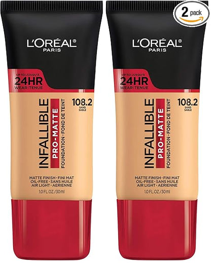 L'Oreal Paris Cosmetics Makeup Infallible Pro-Matte Liquid Longwear Foundation, Sand, 1 fl oz (Pack of 2)