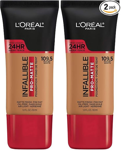 L'Oreal Paris Cosmetics Makeup Infallible Pro-Matte Liquid Longwear Foundation, Hazelnut Beige, 1 fl oz (Pack of 2)
