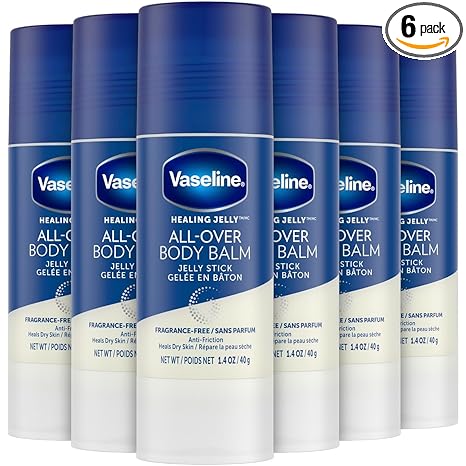 Vaseline All Over Body Balm Jelly Stick, Travel Size – Chafing Stick, Lotion for Extremely Dry Skin, Petroleum Jelly Sticks with Vitamin E for Glowing Skin, Unscented, 1.4 Oz Ea (Pack of 6)
