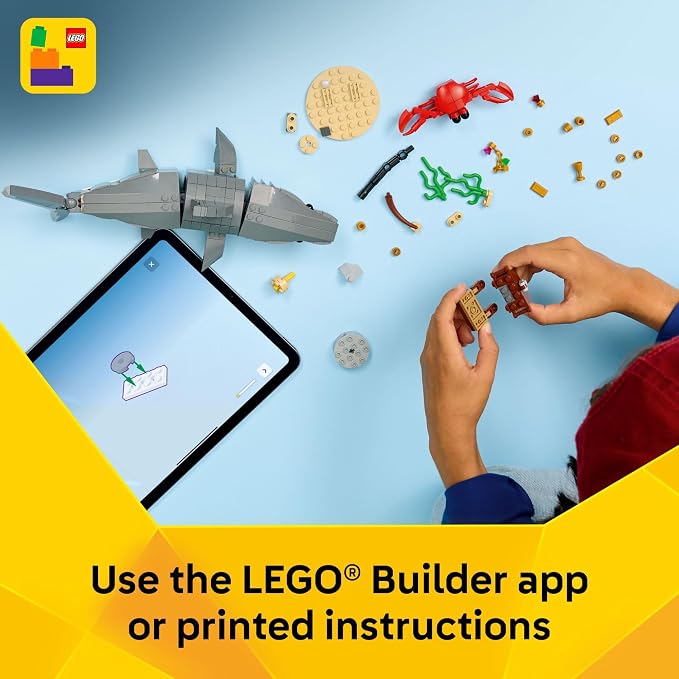 LEGO Creator Fierce Shark with a Treasure Chest Building Toy for Boys & Girls - Kids Build a Shark, Fish, or Manta Ray Animal Figure - Bedroom or Shelf Decor for Ages 8+ - 31381