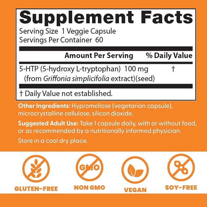 Doctors Best 5-HTP 100mg Capsules, Non-GMO, Gluten Free, 60 Veg Caps