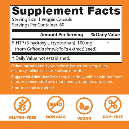 Doctors Best 5-HTP 100mg Capsules, Non-GMO, Gluten Free, 60 Veg Caps