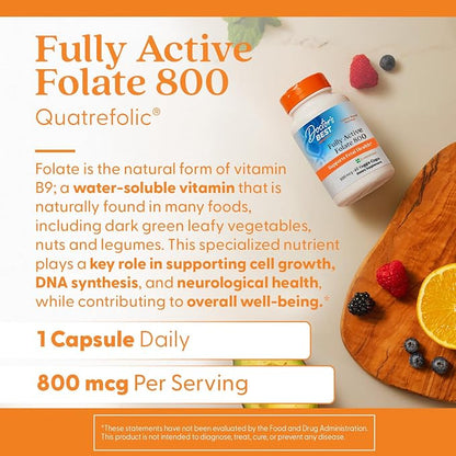 Doctor's BEST Folate Supplement 800 mcg for Women & Men, 60 Veg Caps
