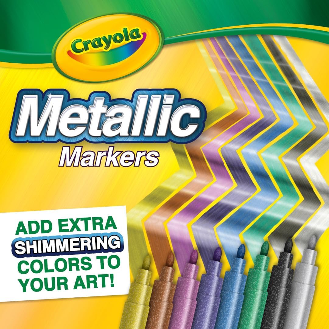 Crayola Metallic Markers (8ct), Cute School Supplies for Kids & Teachers, For White & Black Paper, 3+ | Cute School Supplies for Kids & Teachers, For White & Black Paper, 3+