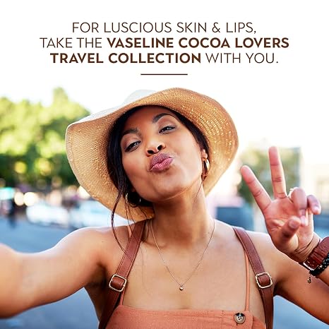 Vaseline Cocoa Butter Lovers Travel Essentials Set – Cocoa Butter Infused Petroleum Jelly, Shimmer Jelly Stick, Glow Body Cream, Lip Therapy Stick & Mini Jar