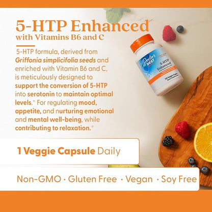 Doctors Best 5-HTP Enhanced with Vitamins B6 & C, Non-GMO, 120 Veg Caps