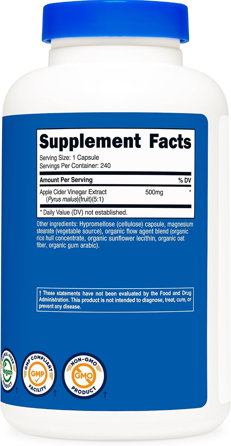 Nutricost Apple Cider Vinegar Capsules 500mg, 240 Vegetarian Capsules