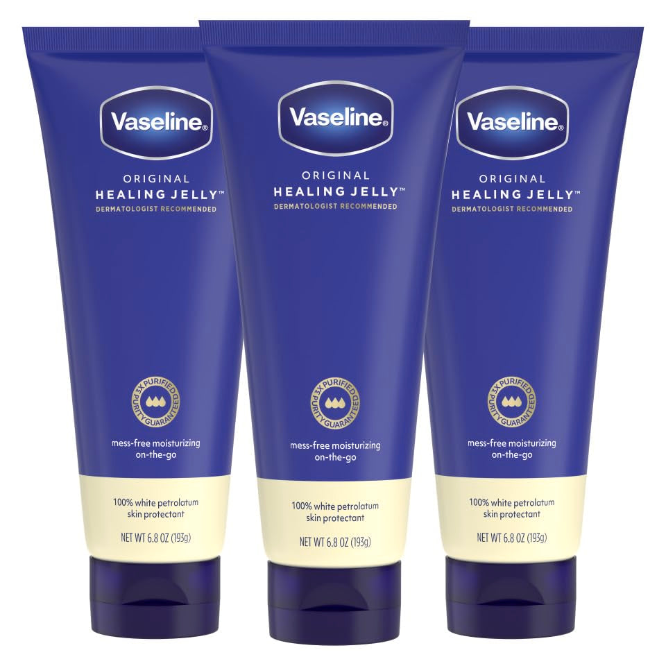 Vaseline Original Healing Jelly 3 Pack White Petrolatum Skin Protectant for Mess-Free Moisturizing On-the-Go, with 3x Purified Purity Guaranteed Formula, 6.8 oz