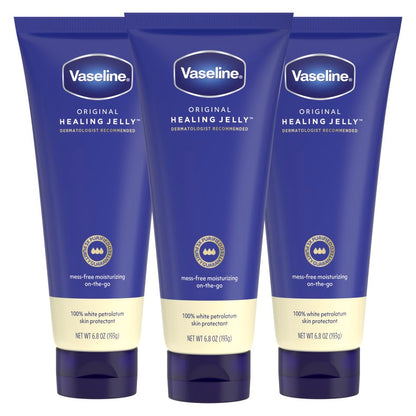 Vaseline Original Healing Jelly 3 Pack White Petrolatum Skin Protectant for Mess-Free Moisturizing On-the-Go, with 3x Purified Purity Guaranteed Formula, 6.8 oz