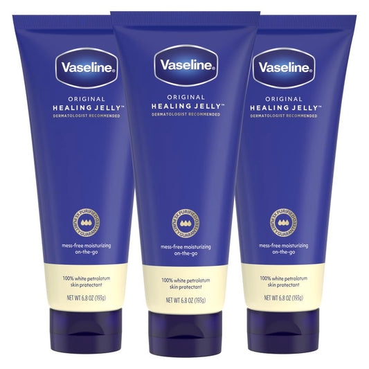 Vaseline Original Healing Jelly 3 Pack White Petrolatum Skin Protectant for Mess-Free Moisturizing On-the-Go, with 3x Purified Purity Guaranteed Formula, 6.8 oz